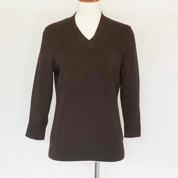 Talbots Sweaters - Talbots Petite Chocolate Brown V-Neck Sweater
